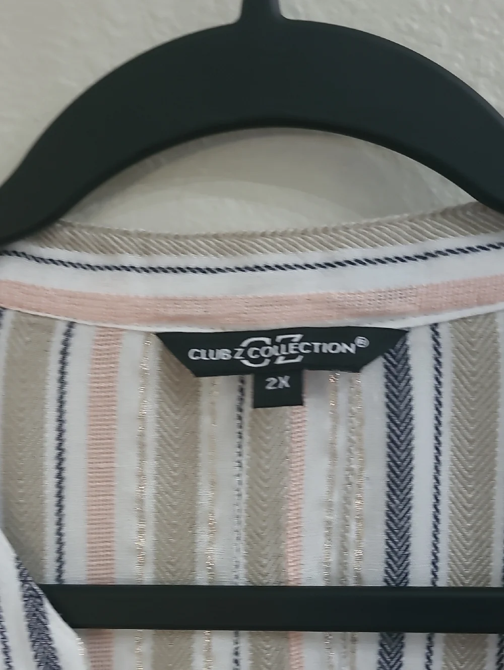 Club Z Collection Striped Button-Front Tunic Top in Blush, Navy & Cream Size 2x - Picture 2 of 7